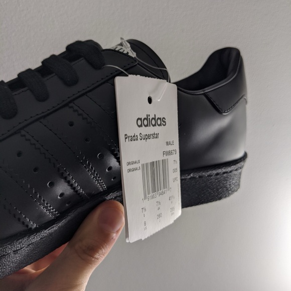 (UNISEX) ADIDAS PRADA X SUPERSTAR BLACK CORE (NEW) US 8 MEN / 9.5 W - Picture 9 of 12